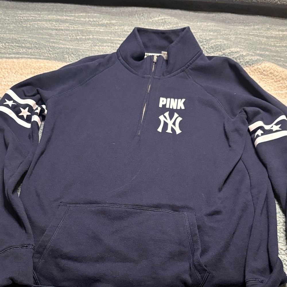 Navy Half-Zip Sweatshirt with White Accents